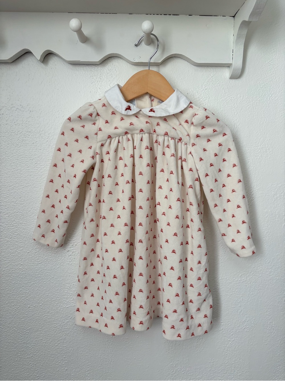 Ralph Lauren Baby Girls Christmas Velvet Dress 18M Red Reindeer Peter Pan Collar